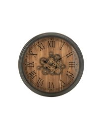 Horloge Ronde Chiffres Romains Engrenage Noir Large