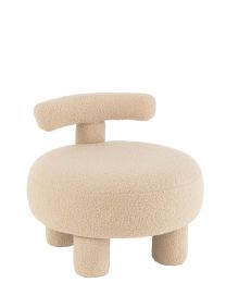 Pouf Rond Dossier Bouclé Chaud Beige
