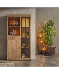 Meuble Haut Avec Porte En Verre Et Compartiment Ouvert / Porte Et Tiroir