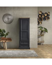 Armoire 1 Porte, 2 Tiroirs Finition Noir Vieilli Et Teck