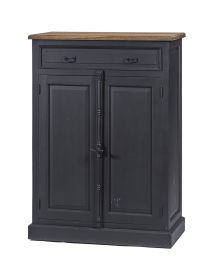 Buffet Haut 2 Portes, 1 Tiroir, Finition Noir Vieilli Et Teck