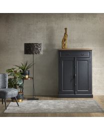 Buffet Haut 2 Portes, 1 Tiroir, Finition Noir Vieilli Et Teck