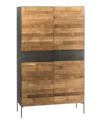 Buffet Haut En Teck Recyclé, 4 Portes, 2 Tiroirs, Finition Métal