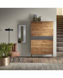 Buffet Haut En Teck Recyclé, 4 Portes, 2 Tiroirs, Finition Métal