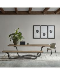 Table De Salle à Manger En Bois D'acacia, Pied En Métal 